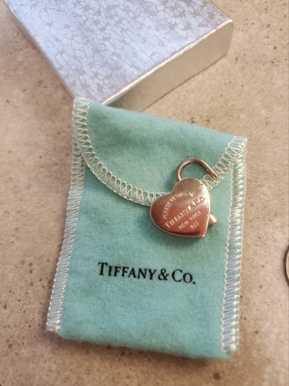 Tiffany & Co. Sterling Silver Heart Padlock on Tiffany Blue Pouch - Picture 3 of 3